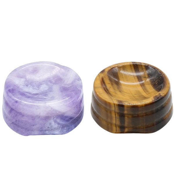 Nwsrayu Crystal Egg Gemstone Stands Sphere Globe Stone Holders Crystal Ball Displays Lensball Base for 20-60 mm (1 Tiger's Eye +1 Amethyst)