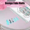 Medium Press on Nails Almond Shape Glue on Nails Full Cover Fake Nails with Designs Glossy Acrylic Nails Cute False Nails Rhombus Pattern Stick on Nails Summer Artificial Nails for Women and Girls