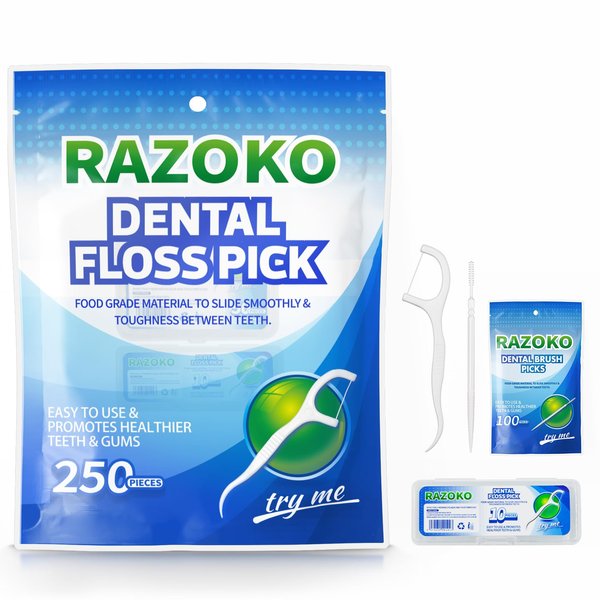 Dental Floss Picks Toothpicks 250pcs with Portable Cases and 100pcs BrushPicks Interdental Toothpicks