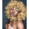 CurlCOO Blonde Curly Wigs for Black Women Short Curly Wig with Bangs Soft Big Loose Cute Afro Kinky Curly Hair 14 Inch Synthetic Wig for Black Women(Blonde)