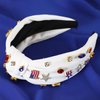 Gmmidea 4th of July Headband for Women Girls American Flag Jeweled Knotted Headband Rhinestone Star Flag Patriotic Headband Wide Top Cute Independence Day Hair Band A-White
