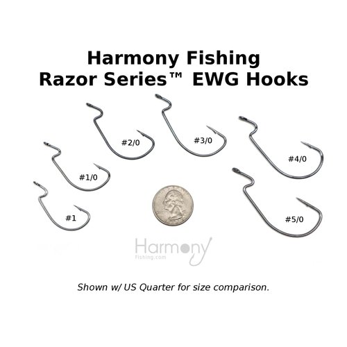 Harmony Fishing Company Razor Series (10 Pack) EWG Offset Worm Hooks with Bait Pegs (3/0)