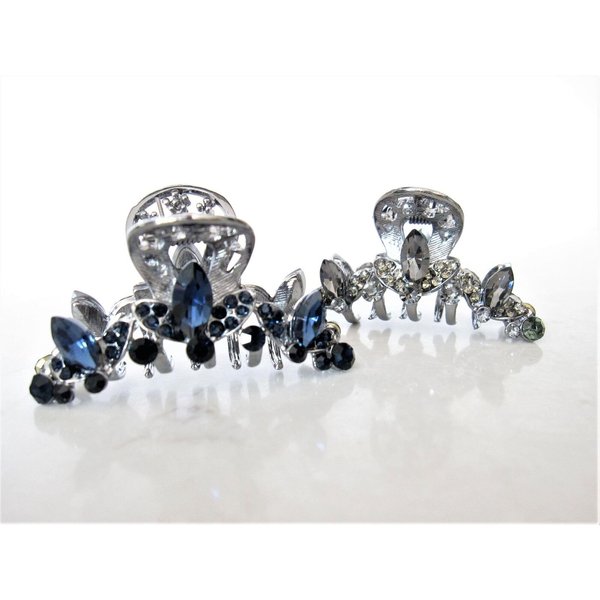 Generic Medium silver metal flower leaf crystal hair claw clip bridal clip medium/fine (Primary color: Blue)