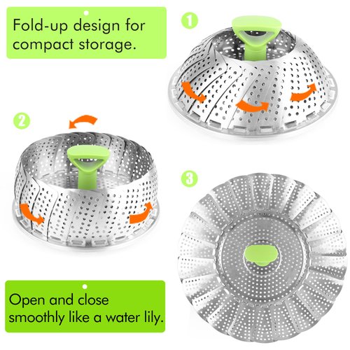 Steamer Basket Stainless Steel Vegetable Steamer Basket Folding Steamer Insert for Veggie Fish Seafood Cooking, Expandable to Fit Various Size Pot (7.1" to 11")