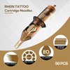 RHEIN Tattoo Cartridges Needles 50pcs, Tattoo Needle Kit Mixed #10 Bugpin 0.3mm Round Liner & #12 Standard 0.35mm 1RL 3RL 5RL 7RL 9RL, 3.5mm M-Taper Each Size 5pcs Tattoo Supplies EN02-50KIT-C