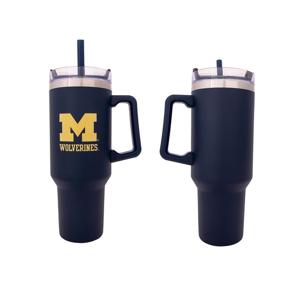 Desert Cactus University of Michigan Wolverines U of M Large Insulated Stainless Steel Handle Lid Straw Reusable Double Walled Cup Hot Cold Drinkware Laser Etched (40oz Ounce Rally Tumbler)