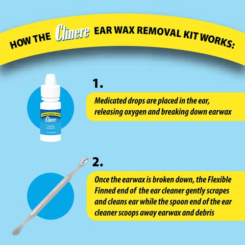 Clinere Earwax Removal Kit, Safely and Gently Clean Ear Wax, Itch Relief, Works Instantly .5oz Carbamide Peroxide, 4 Count