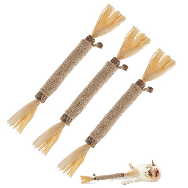 RELONGGI 3 PCS Natural Silvervine Sticks Cat Toy, Catnip Dental Toy for Kitten Teeth Cleaning, Cat Dental Toy,Cat & Kitten Chew Toys for Aggressive Chewer, Easy to Carry Silver Vine Sticks