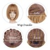 QUEENTAS Short Blonde Bob Wig with Air Bangs Chin Length Short Bob Wig Heat Resistant Synthetic for Women with Wig Cap (Hazelnut color#73) (A-Strawberry Blonde)