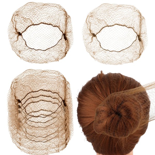 Prasacco 50 Pieces Hair Nets for Buns, Elastic Edge Mesh Hair Nets Hair Nets for Women Girls Invisible Hair Nets Nylon Hair Nets for Buns Ballet Hair Net for Girls Women Hair (50 cm/20 inch)(Brown)