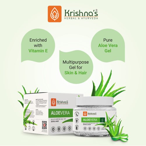 Krishna's Aloe Vera Gel - 250 g Pure White Non-Sticky Transparent 3 in 1 Aloe Fresh Soothing gel for Skin, Body & Hair, Vitamin C+E Natural Emollients, Dark Spots and Acne
