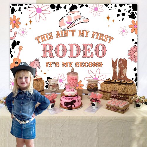 Wonmelody 2nd Rodeo Birthday Party Decorations 5*3ft 2nd Rodeo Birthday Party Backdrop for Girl Not My First Rodeo 2nd Birthday Party Decorations Groovy Western Cowgirl 2nd Birthday Decorations