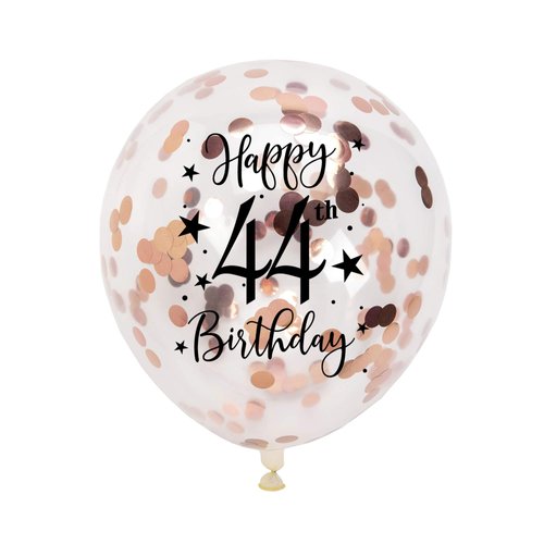 Rose Gold 44th Confetti Latex Balloons, Woman Happy 44 Years Birthday Party Balloon Decoration With Confetti, 12in, 16 Pack