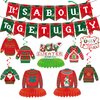 Ugly Sweater Christmas Party Decorations,It's About To Get Ugly Sweater Christmas Banner,Hanging Swirls and Table Decorations Honeycomb Centerpieces for Ugly sweater Christmas Party Supplies