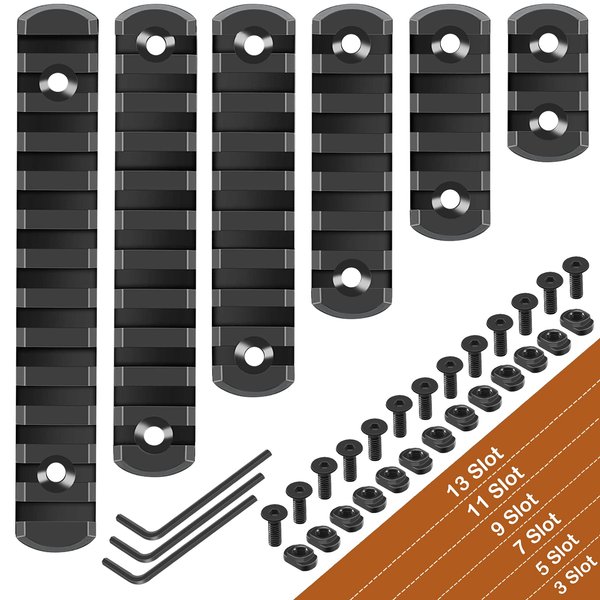 REERON Single Picatinny Rails for Mlock,3 5 7 9 11 13 Slot Aluminum Mloc Single Picatinny Rail with 13 T-Nuts & Screws, 3 Allen Wrench