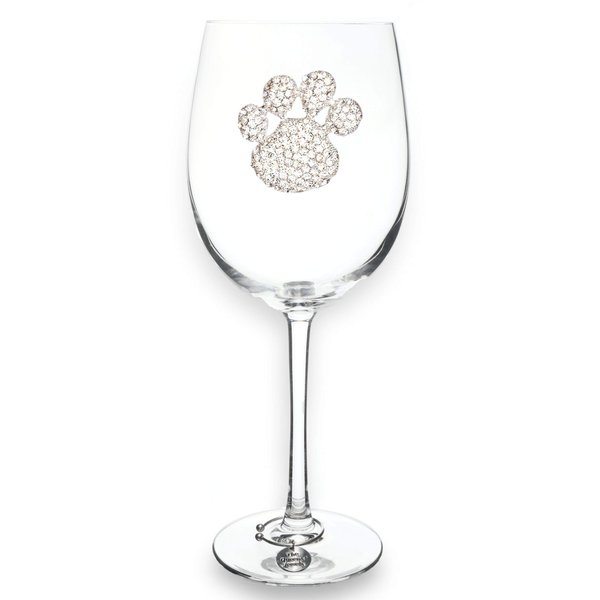 THE QUEENS' JEWELS Paw Print Jeweled Stemmed Wine Glass, 21 oz. – Glittery and Sparkling For Pet Lovers - Hand-Set Rhinestones, Not Painted