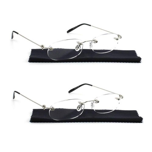 Viseng 2 Pairs Unisex Super Lightweight Rimless Quality Readers Ultra Thin Clear Lenses Frameless Reading Glasses +2.5
