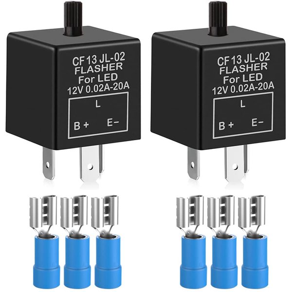 Gebildet 2 pieces 12V 3 Pin Electronic LED Flasher Relay 0.1W-150W c/m Motorcycle Turn Signal Adjustable Flasher CF-13KT, comes with 6pcs Terminals
