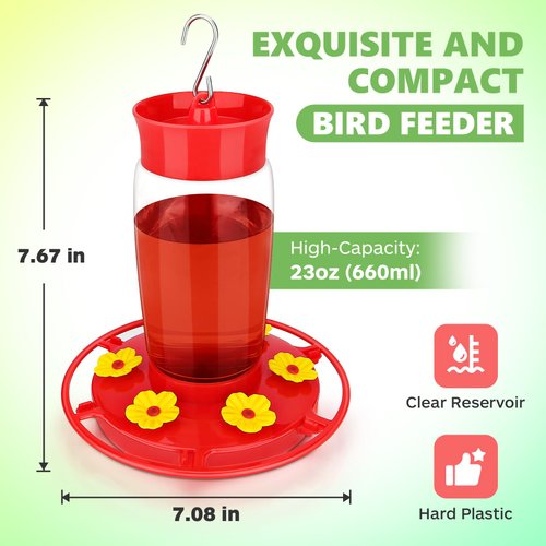 Hummingbird Feeder, Hummingbird Feeders for Outdoors Hanging ant and Bee Proof, Humming Birds Feeders for Outside, Plastic Hummingbird Feeder, Humming Bird Feeder, Hummingbird Feeder ant Guard 23 OZ