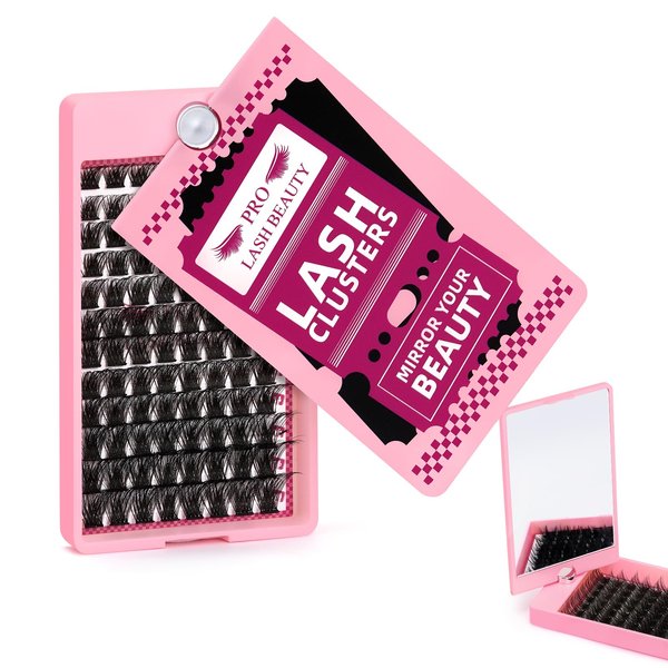 PRO Lash Clusters, 96Pcs Cluster Lashes Rotary Mirror Case Individual Lashes DIY Lash Extension Eyelash Clusters 10-16 Mix Fluffy Wispy Lashes Thin Band Not Fall Apart(Volume 02, D-10-16mix)