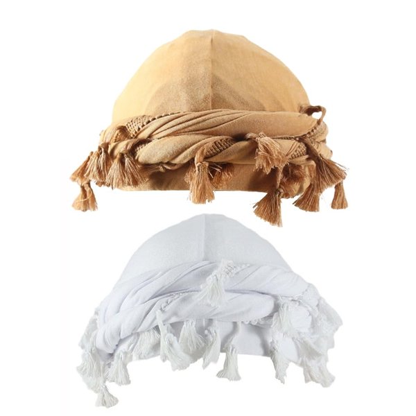 Pumeti 2 Pc Turban Head Wraps for Men Satin Lined Turban for Women Vintage Twist Velvet Durags Gifts (Khaki&White)