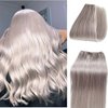 Platinum Sew in Hair Extensions Real Human Hair for Women,Platinum Sliver Color Weft Hair Extensions Human Hair Bundles Hand Tied Weft Hair Extensions Soft Straight Real Human Hair Extensions