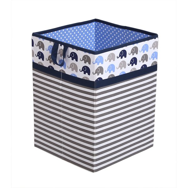 Bacati Collapsible Storage Hamper, Elephants, Blue/Grey, One Size