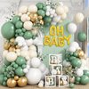 Sage Green Baby Shower Decorations,Boho Greency Neutral Balloon Arch with Oh Baby Balloon Banner Green Gold Balloons For Boy Girl Woodland Baby Shower Birthday Party Supplies