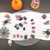Halloween Press on Nails Short Square Fake Nails with Ghost Bat Mummy Spider Web Design Glitter Purple Nails Press ons Cute Acrylic Nails Full Cover Glossy Glue on Nails for Women and Girls 24 Pcs