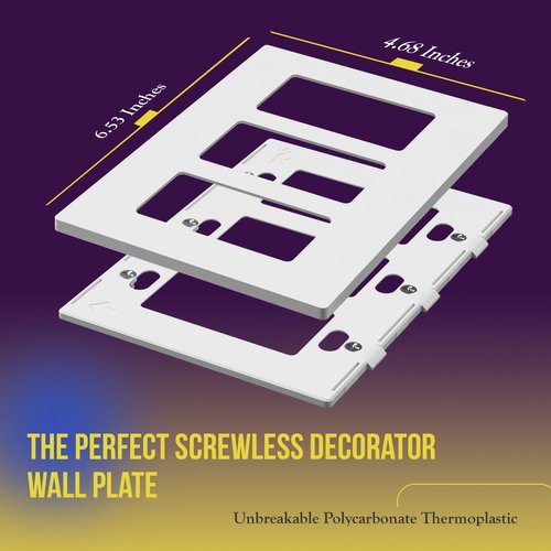 ENERLITES Screwless Decorator Wall Plate Child Safe Cover, Size 3-Gang 4.68" H x 6.53" L, Unbreakable Polycarbonate Thermoplastic, SI8833-W, Glossy, White