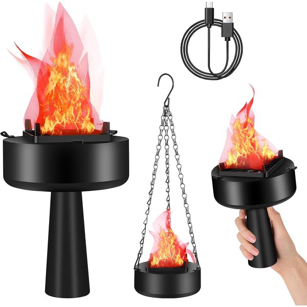 3D Fake Fire USB Rechargeable Fake Campfire, Portable Fake Fire Light Electric Fake Flame Light Fake Flame Lamp, Campfire Electric Campfire Halloween Christmas Party Decorations (3D Triangle Flame)