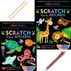 SuyuanArt Color Scratch Art Paper Set for Kids, Double Sided Ocean and Animal Designs,Boys Scratch Off Magic Drawing Crafts Wooden Stick Stylus Party Favors