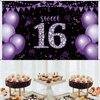Roetyce Sweet 16 Party Decorations, Black Purple Sweet 16 Banner, 16th Birthday Decorations for Girls, Sweet 16 Birthday Gifts, Purple Happy 16th Birthday Backdrop Background, 16 Years Old Party Decor
