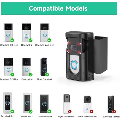 OLAIKE Anti-Theft Door Mount for Video Doorbell 1/2/3/3 Plus/4/2nd Gen & Blink Doorbell, No-Drill Doorbell Mount for Apartment Home Rentals Room (No Doorbell), Black