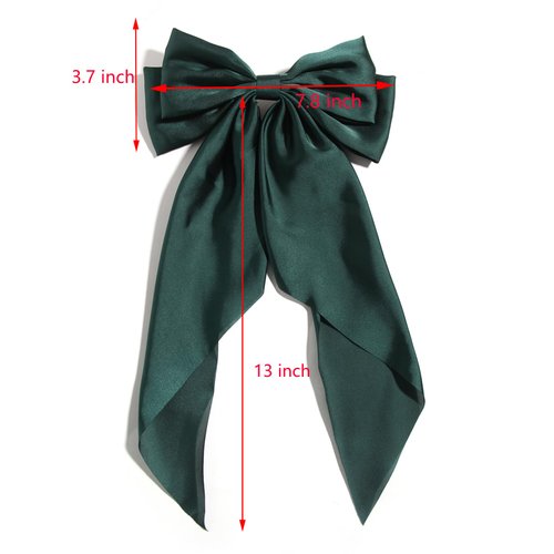 Hair Bows for Women Girls, Green Hair Bows Navy Hair Bows Barrettes Clips for Women Oversized Layered Bows Hair Clip Long Tail Hairpin Hair Barrettes 90's Accessories 2pcs
