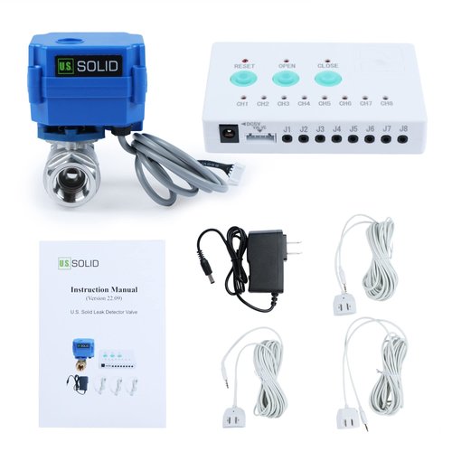 U.S. Solid Water Leak Detector - Water Alarm Leak Detect System with 1/2 Automatic Shut-Off Stainless Steel Motorized Ball Valve, Controller and 3 Sensors and Sound Alarm