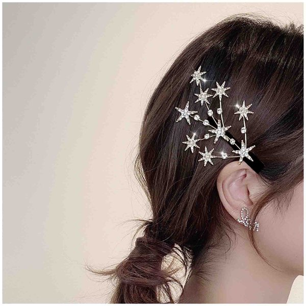 Erimberate Bohemian Star Hair Clip Crystal Hair Barrette Gold Star Duckbill Clips Rhinestone Headwear Decorative Hair Accessories Jewelry for Women and Girls Gifts
