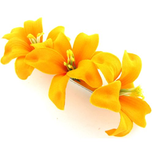 Triple 2.5 Inch Yellow Lily Silk Flower Hair Clip with Teeth