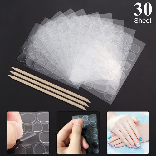 LIONVISON 30 Sheets Nail Adhesive Tabs - 720 Pcs Double-Side Nail Glue Sticker, Waterproof Breathable Jelly Gel Nail Tape Glue Stickers for False Nails Tips (30 Sheet)