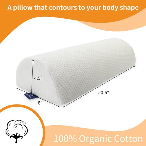 AAAini Half Moon Bolster Knee Pillow, Back Pain Relief Memory Foam Leg Pillow, Semi Roll Round Lumbar Leg Wedge for Side Sleepers - Reducing Head Neck Spine Hip Pressure - L