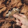 Yikisdy Bride Wedding Hair Comb Gold Pearl Hair Piece Prom Crystal Hair Accessories for Women and Girls