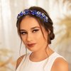 Formery Sparkly Blue Rhinestone Headband Pearl Flower Hairband Party Prom Wedding Handmade Crystal Beads Headpiece for Women and Girls
