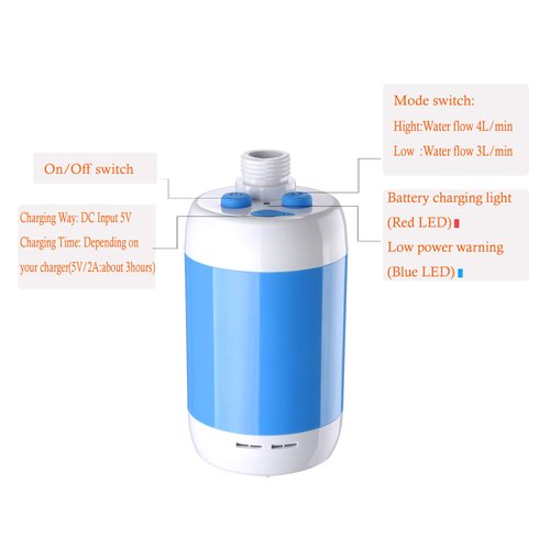 Camping Shower Portable Shower Outdoor Shower Handheld Electric Shower ,Water Flow Stalls Adjustment ,4800mAh Rechargeable Battery, Flow Contol and Shut OFF Valve for Showering, Washing,etc (blue)