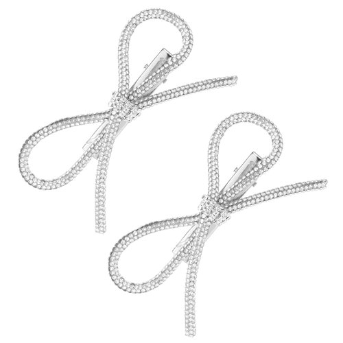 Qianyu 2 Pcs Rhinestone Hair Bows Cute Bling Bowknot Clip Crystal Glitter Hair Piece Barrettes Bowknot Ponytail Holder Slides Gift for Women Girls Accessories Valentine's Day Birthday Christmas Party