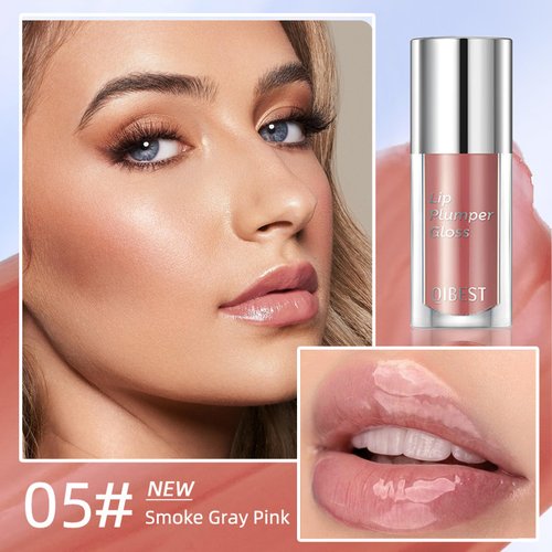 QIUFSSE Korean Clear Lip Oil Tinted Lip Plumper Gloss for Women Big Brush Head Hydrating Lip Glow Oil for Lip Care and Dry Lips - 05 Smoke Gray Pink