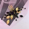 Aimimier Bridal Black Crystal Hair Comb Gold Leaf Headpiece Wedding Hair Accessories for Women and Girls (Black)