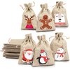 STEFORD Christmas Burlap Drawstring Gift Bags,24 PCS Christmas Jute Linen Burlap Gift Treat Candy Bags for Xmas Party Favors Supplies