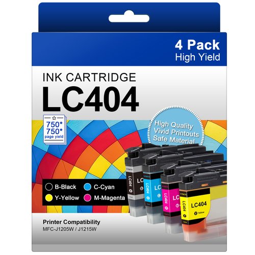 LC404 Compatible Ink Cartridges Replacement for LC404 Ink Cartridges for Brother Printer LC404 LC-404 LC404BK to use with MFC-J1205W MFC-J1215W (4-Pack, Black Cyan Magenta Yellow)