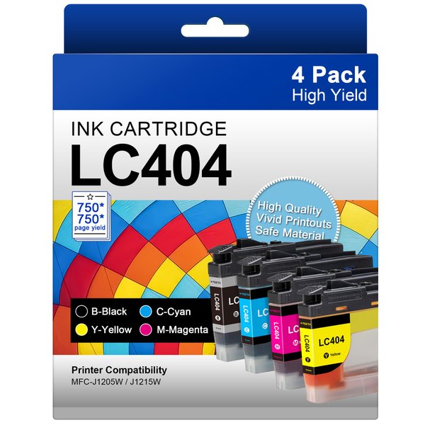 LC404 Compatible Ink Cartridges Replacement for LC404 Ink Cartridges for Brother Printer LC404 LC-404 LC404BK to use with MFC-J1205W MFC-J1215W (4-Pack, Black Cyan Magenta Yellow)