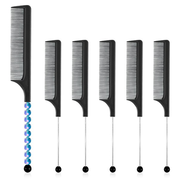 Framendino, 11 Pack Beadable Combs DIY Beadable Hair Comb Plastic Rat Tail Combs with Bar for Hair Stylist Black